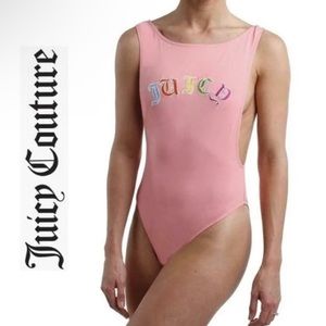 NWT Juicy Couture Black Label Pinkish Peachy One Piece Logo Swimsuit Size Medium